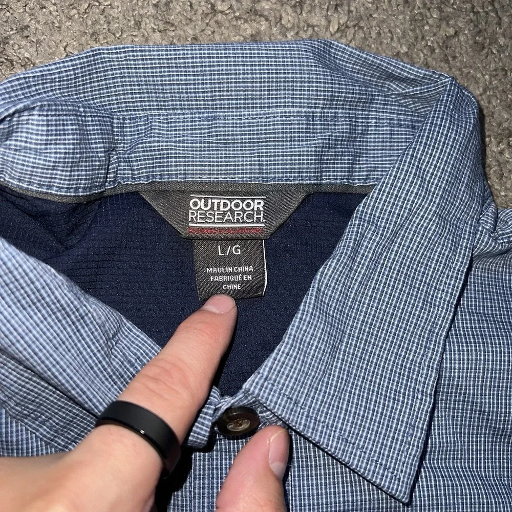 Outdoor Research Onward Long Sleeve Shirt Men L Blue Check Stretch Lined